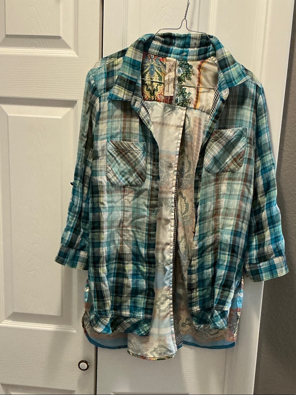 Girls' Plaid Button-Front Shirt Jacket in Teal